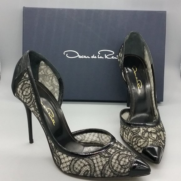 Oscar de la Renta Lace & Patent Leather Jilli Pump